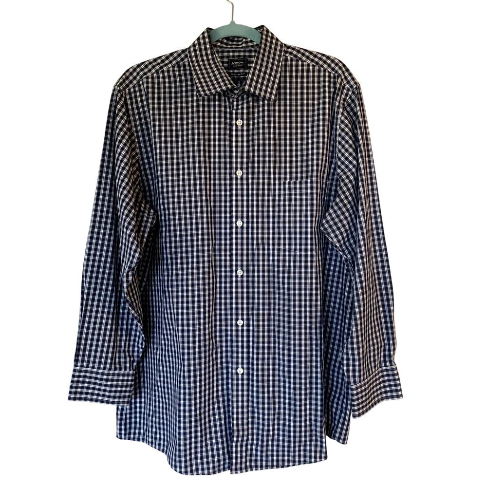 Arrow Men's Shirt Long Sleeve Button Front Blue Plaid Reg Fit SZ L 16/16.5 32/33